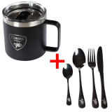 Giants fishing Akčný set Nerezový thermo hrnček 400ml + Sada nerezových príborov