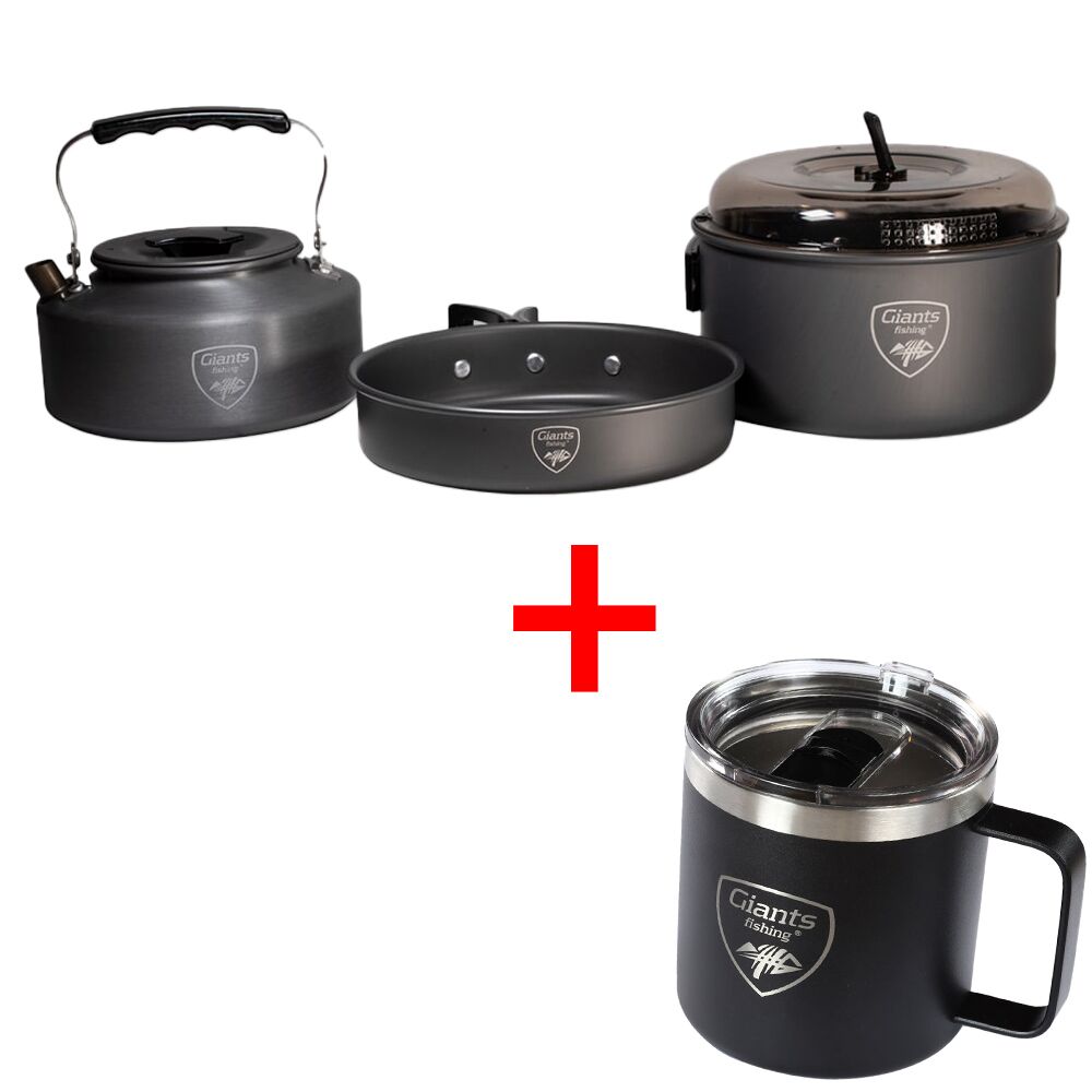 Giants fishing Akčný set Sada nádobí s konvičkou + Nerezový thermo hrnček 400ml