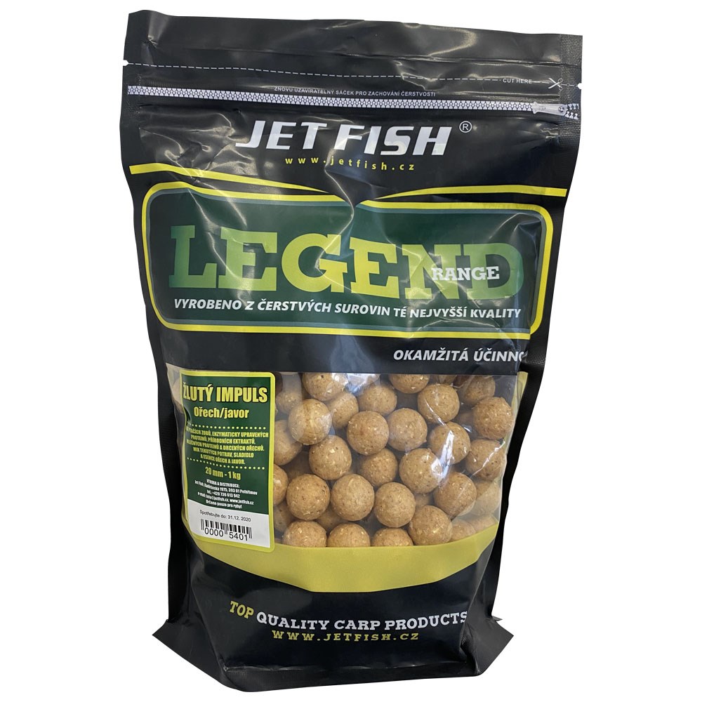 Jet Fish boilies legend Žltý Impuls Orech/Javor 1kg